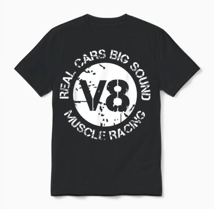 Logo V8 American Musclecar Classic Unisex T-Shirt in Black