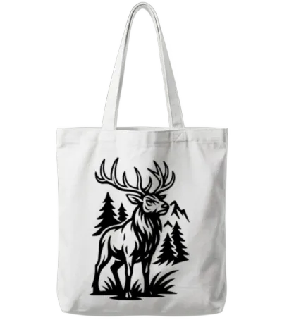 Majestic Forest Elk Lineart Tote Bags - White