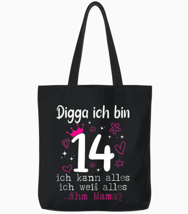 14th Birthday Girl Digga I Am 14 Years Teenager Tote Bags in Black