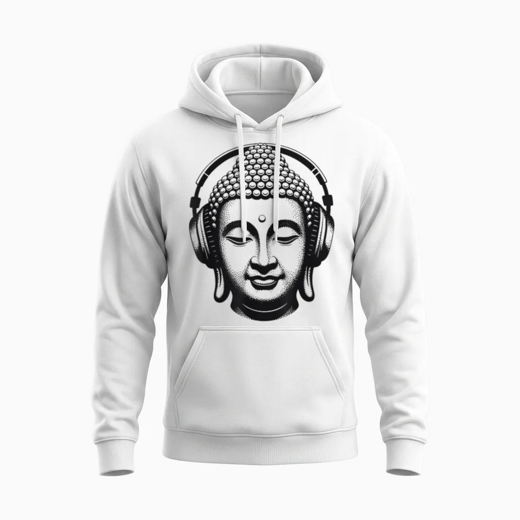 Buddha Mit Kopfhörern Achtsamkeit Musik Boho Zen Buddhismus Unisex Hoodie in White