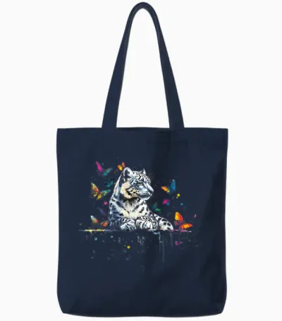 Schneeleopard Tierkunst Schmetterlinge Tote Bags - Navy