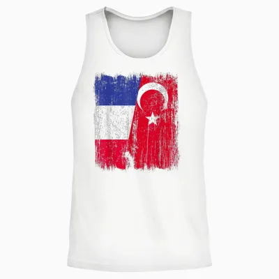 Half Flag of France Turkey Turkey Unisex Tank Top - White