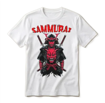 A Striking Vector Japanese Samurai Unisex T-Shirt - White