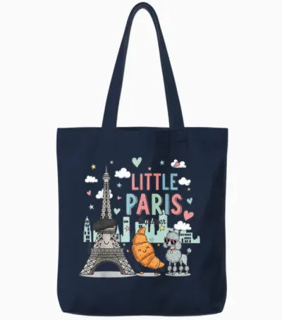 Little Paris Eiffel Tower Travel Souvenir Children's Tote Bags - Navy