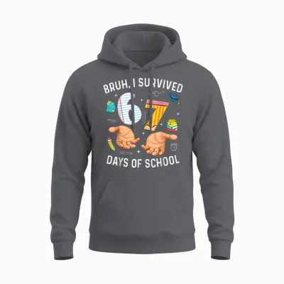 Bruh I Survived 67 Days of School Funny Six Seven Hands Meme Unisex Hoodie - Charcoal