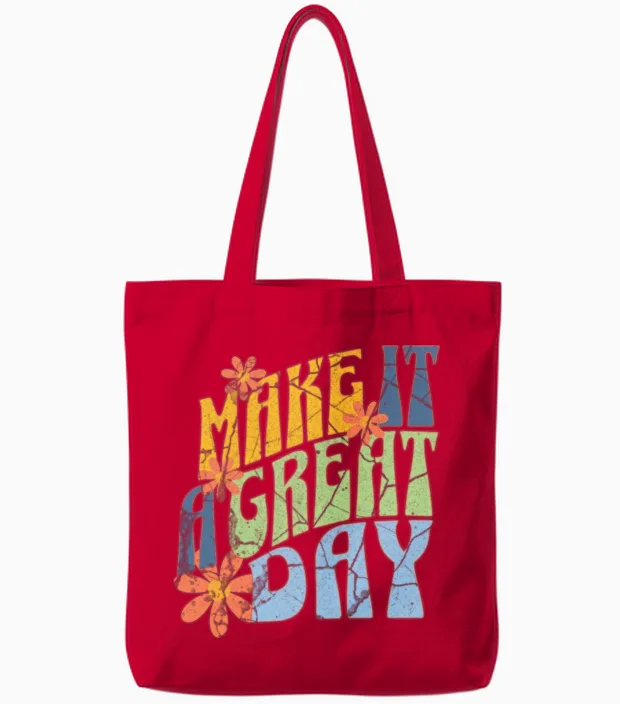 Retro Make It a Great Day Tote Bags in Red
