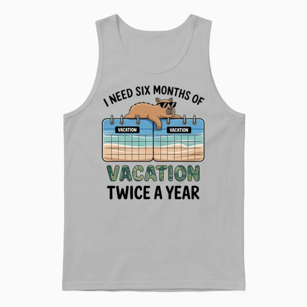 Six Months Vacation Twice a Year Funny Quote Unisex Tank Top in Ash