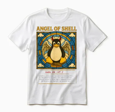 Angel of Shell Linux Funny Sysadmin Tux Penguin Unisex T-Shirt - White