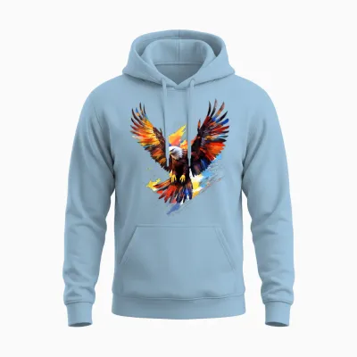 Eagle Painting Art Abstract Animal Colorful Graphic Eagle Unisex Hoodie - Light Blue