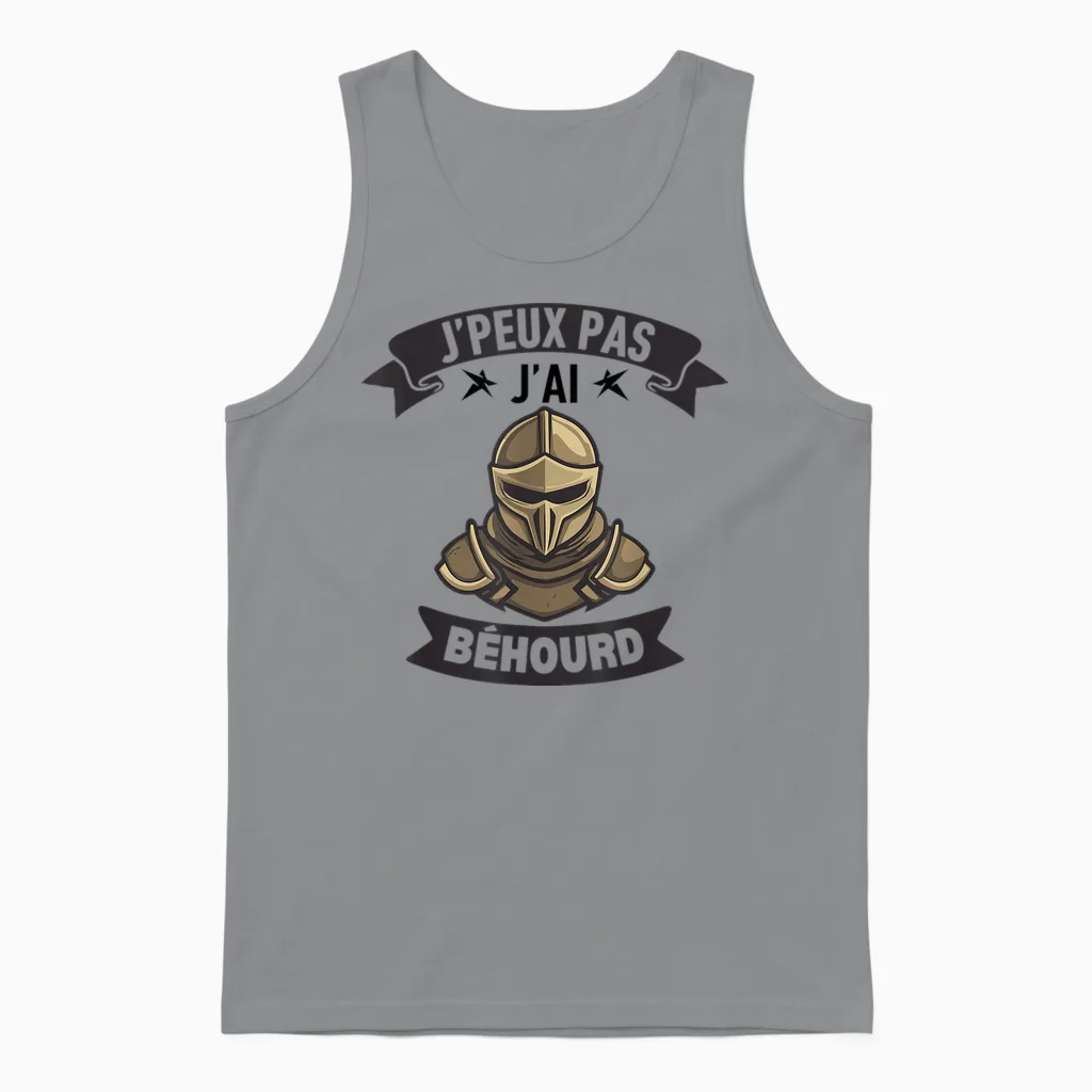 J'peux Pas J'ai Béhourd Funny Sport Combat Knight Humour T-Shirt, White, S Unisex Tank Top in Sport Grey