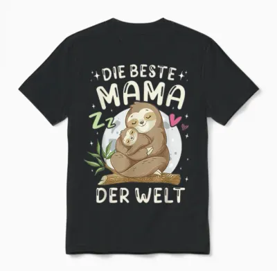 Die Beste Mama Der Welt, Faultier Mutter Mit Kind, Muttertag Unisex T-Shirt - Black