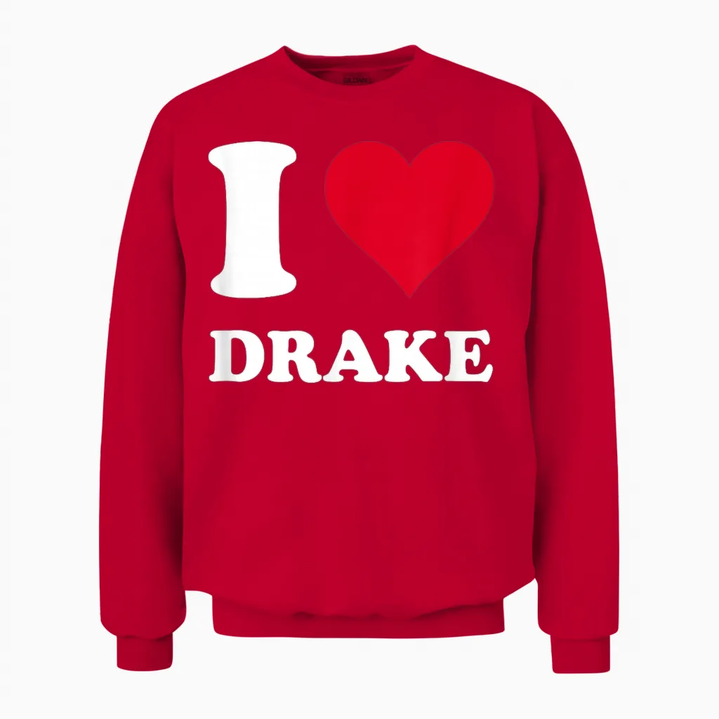 Red Heart I Love Drake T-Shirt, Black, S Unisex Sweatshirt in Red
