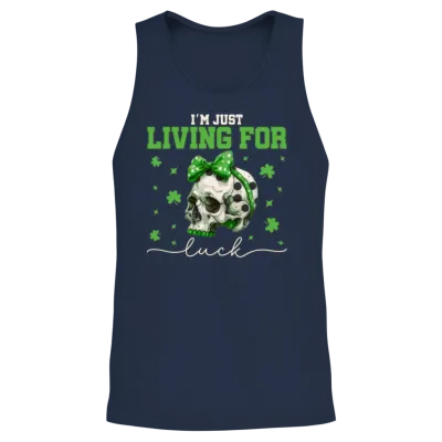Living for Luck Cute St Patrick's Day Skull Design Unisex Tank Top - Navy
