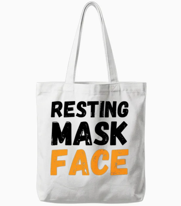 Resting Mask Face Funny Mask Funny Heart Tote Bags in White