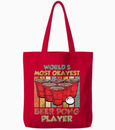 Worlds Most Ok Beer Pong Player Game Beer Pong Tote Bags - Red