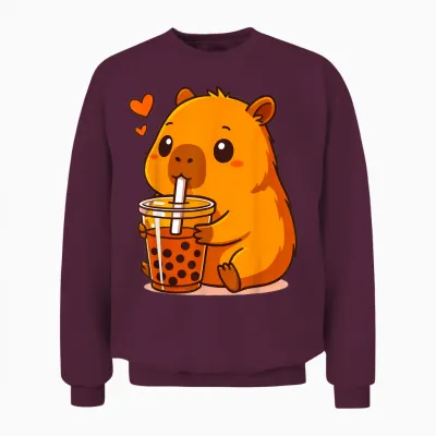 Kawaii Capybara with Bubble Tea Sweet Capybara Boba Milk Tea Unisex Sweatshirt - Maroon