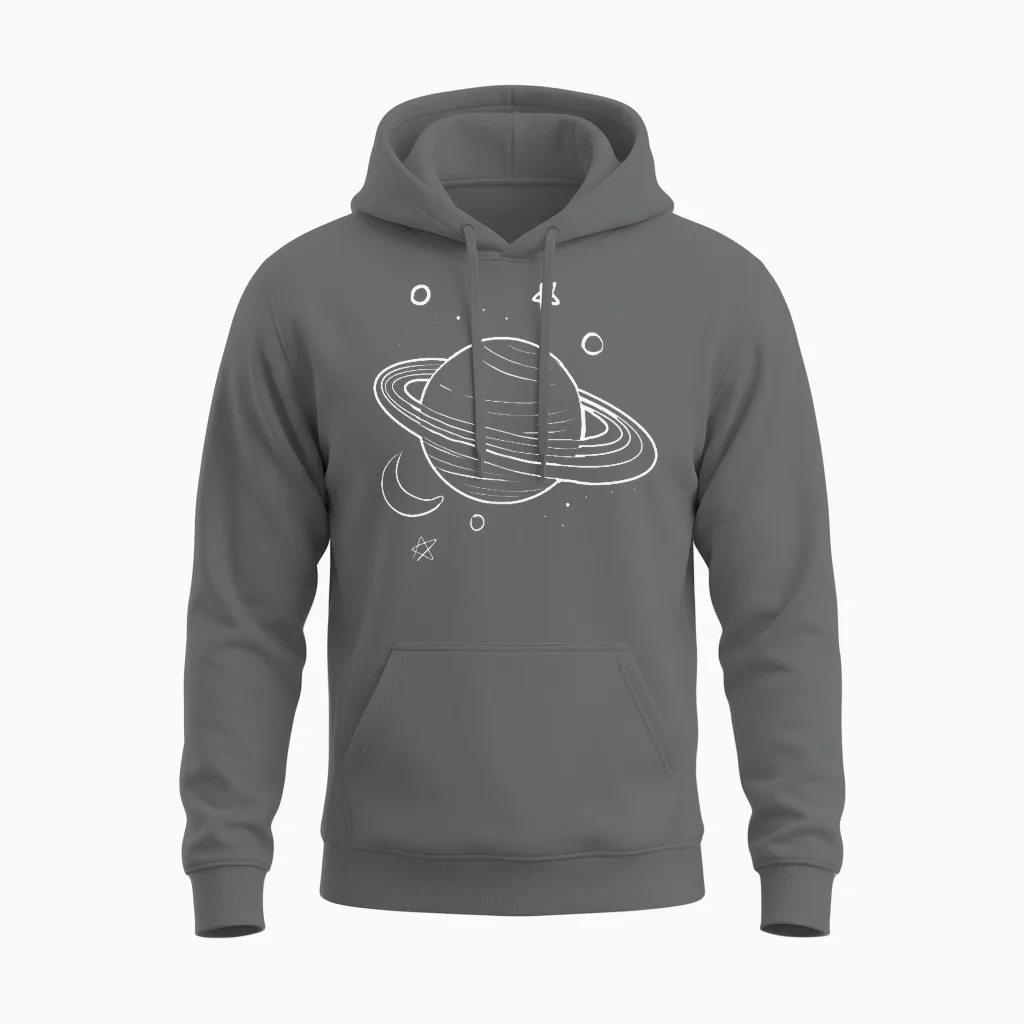 Saturn Drawing Astronomy Galaxy Planet Man Woman Gift T-Shirt, Black, S Unisex Hoodie in Graphite Heather