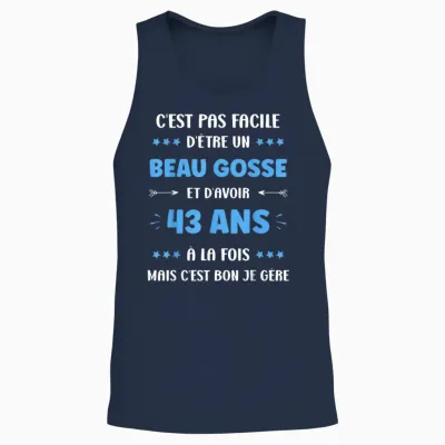 Funny Boy 43 Years Old Handsome Kid Birthday 43 Years Old T-Shirt, Black, S Unisex Tank Top - Navy