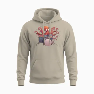 Octopus Playing Drums Unisex Hoodie - Sand