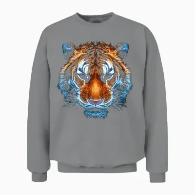 Tiger Animal Graphic Artwork Tiger T-Shirt, Black Unisex Sweatshirt - Sport Grey