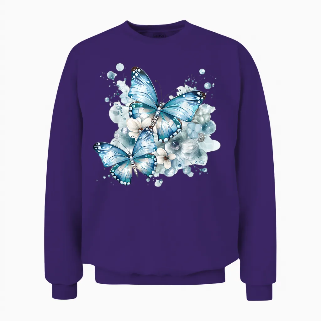 Schmetterlinge Mit Blumen in Blau Schmetterlinge Für Damen Unisex Sweatshirt in Purple