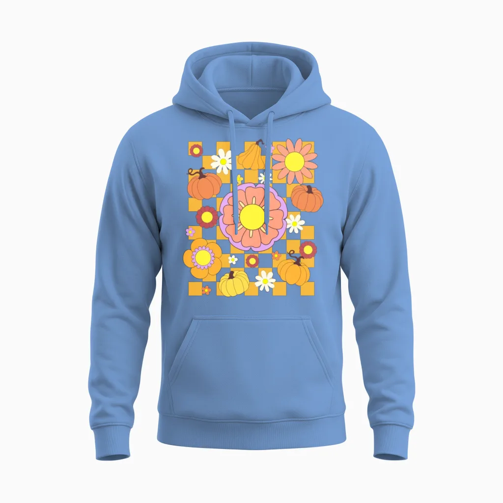 Pumpkin and Flower Retro Halloween Gift Unisex Hoodie in Carolina Blue