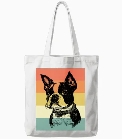 Boston Terrier Dog Retro Tote Bags - White