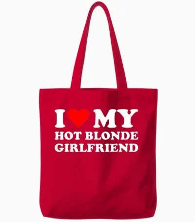 I Love My Hot Blonde Girlfriend Valentinesday Design Tote Bags - Red