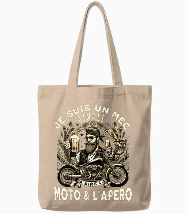Gift Fan Motorcycle and Aperitif Biker Humour Alcohol Funny T-Shirt, Black, S Tote Bags in Natural