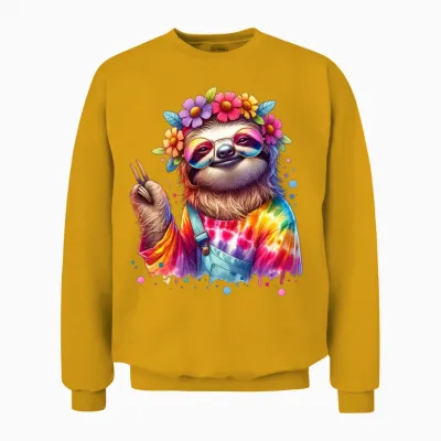 Hippie Sloth with Peace Unisex Sweatshirt - Gold