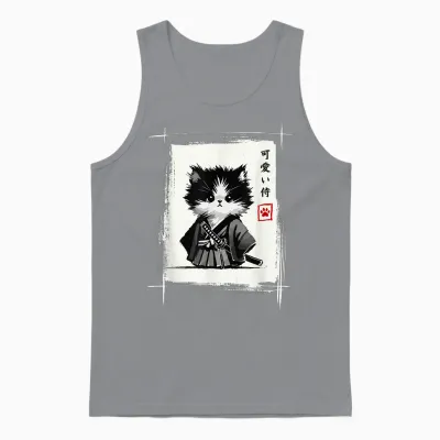 Samurai Cat Japanese Art Sumi-E Novelty Kawaii Funny Cat Unisex Tank Top - Sport Grey