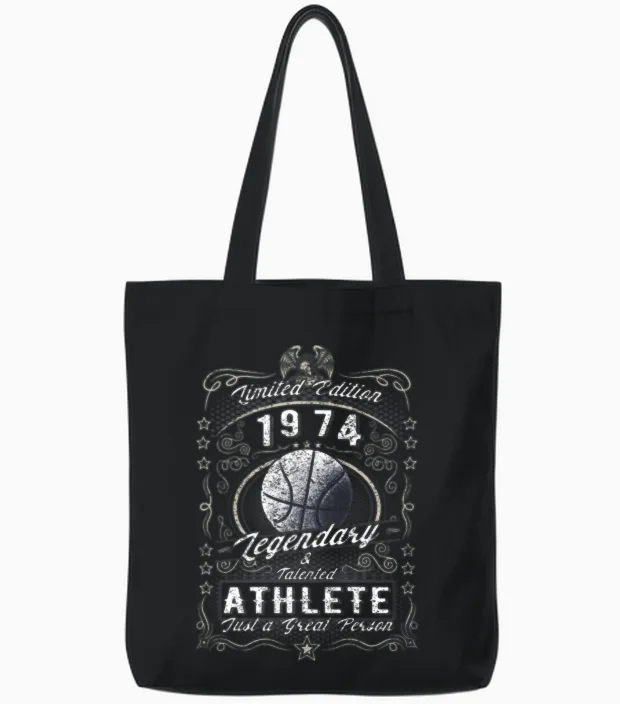 Vintage 1974 Basketball Birthday Gift Sport Hobby Tote Bags in Black