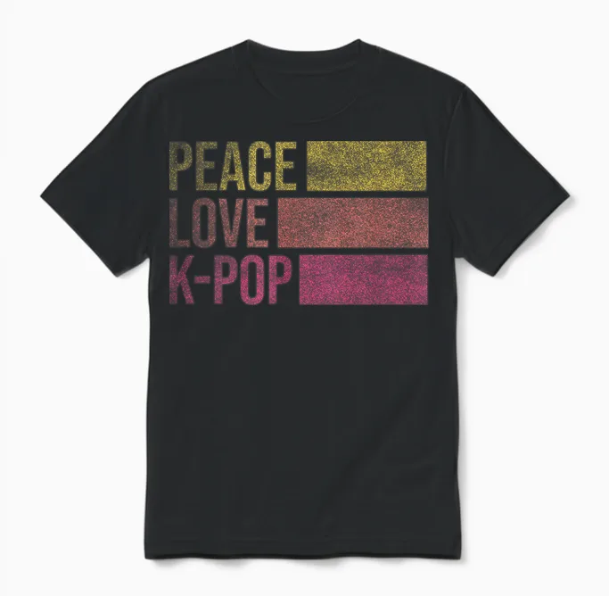 Retro K-Pop for Teen Girls Women Kpop and Peace Unisex T-Shirt in Black