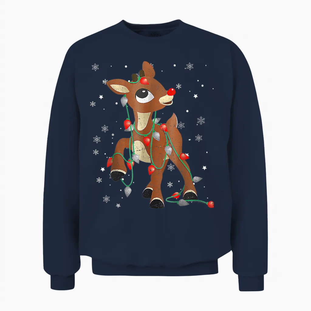 Cute Rudolph the Red Nose Reindeer for Kids Christmas Unisex Sweatshirt in Navy