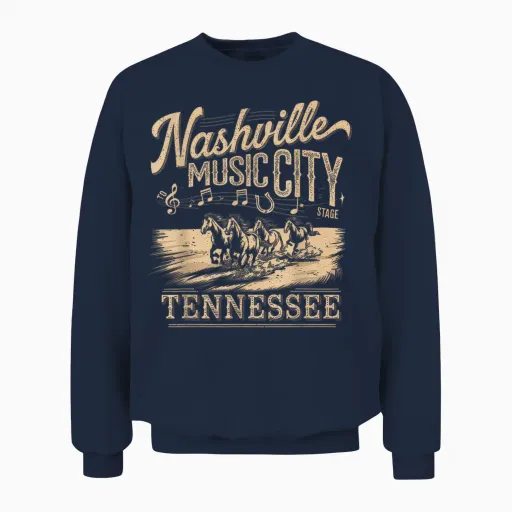 Nashville Music City Tshirt Women Men Tennessee Rock Country Unisex Sweatshirt - Navy