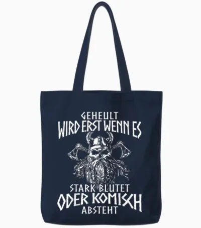 Viking Nordic Compass Wolf Nordic Germanic Midgard T-Shirt, Black Tote Bags - Navy
