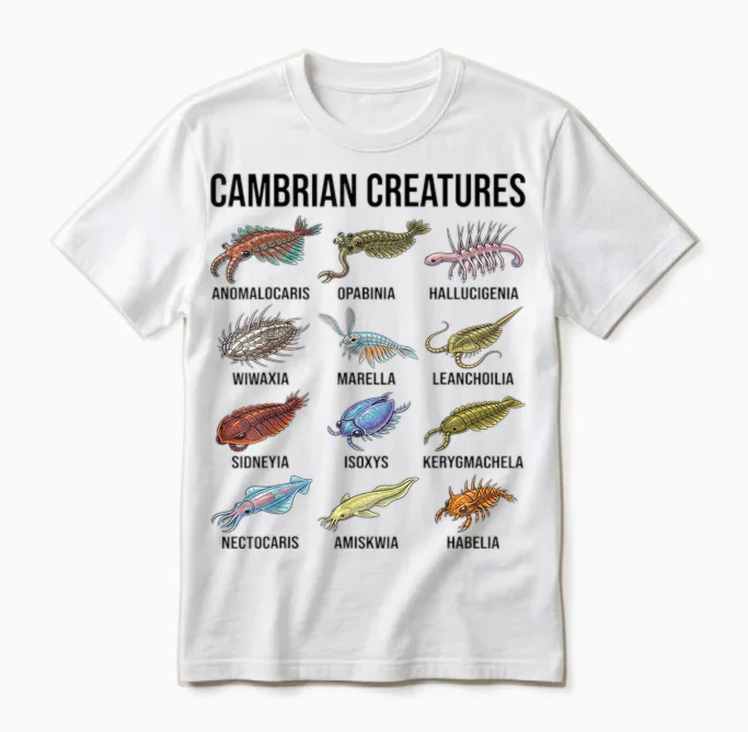 Cambrian Creatures Paläontology Fossil Marine Life Unisex T-Shirt in White