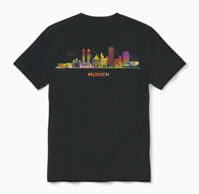 Munich Skyline Colourful Frauenkirche Cityscape Munich T-Shirt, Black Unisex T-Shirt - Black