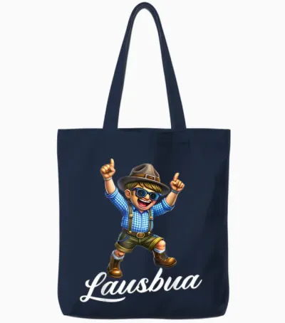 Extremely Cool Lausbua Boys' Costume T-Shirt, Black Tote Bags - Navy