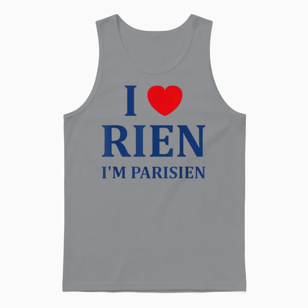 Humour Paris I Love Rien Je Suis Parisien Unisex Tank Top in Sport Grey