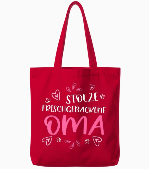 Proud Newborn Grandma Omi Gandma Funny Grandma T-Shirt, Black Tote Bags in Red