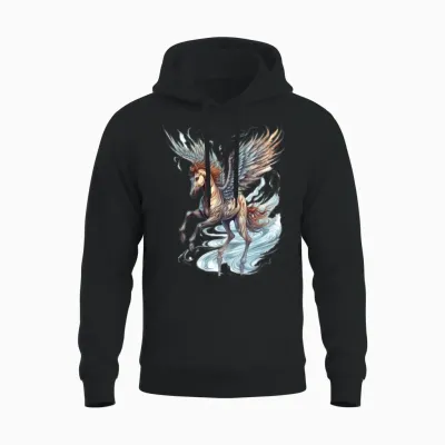 Pegasus Winged Horse Horses Mythology Fantasy Art Unisex Hoodie - Black