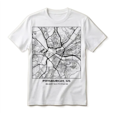 Pittsburgh City Streets Map Unisex T-Shirt - White