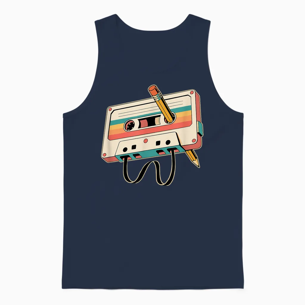 Retro Kassette Bleistift 80er 90er Musikliebhaber Vintage Unisex Tank Top in Navy