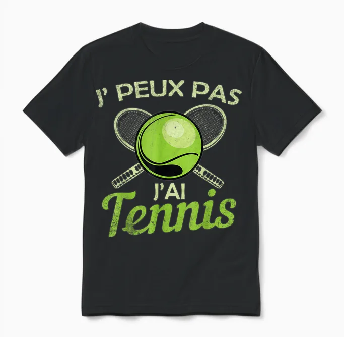 Je Peux Pas J'ai Tennis Player Racquet Supporter Funny Unisex T-Shirt in Black