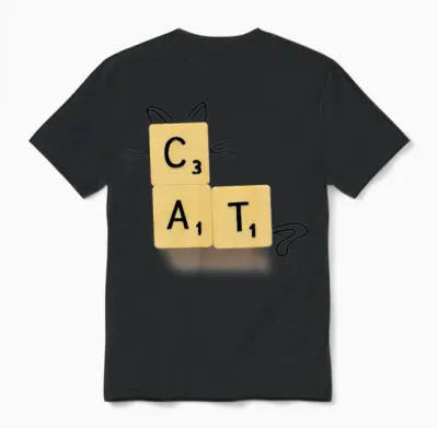 Cat Scrabble Unisex T-Shirt - Black