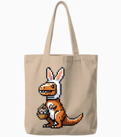 Verpixelter Dino Osterhase T-Rex Frohe Ostern Videospieler Tote Bags - Natural