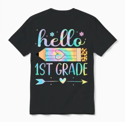 Tie Dye 1st Grade Back to School Hello First Grade Teacher T-Shirt for Men Women Kids Unisex T-Shirt - Black