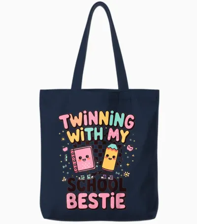 Twinning with My School Bestie Cute Matching Friend Twin Day Tote Bags - Navy