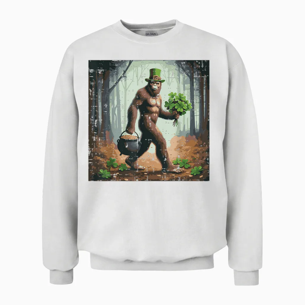 St Patricks Day Bigfoot Alien Selfie Funny Irish Men Women Unisex Sweatshirt in White